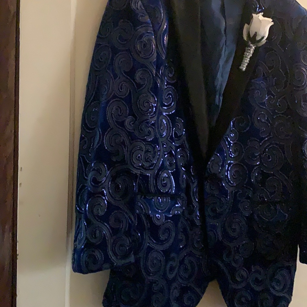 Royal blue grooms tuxedo jacket outlines with black size 48 r - Picture 2 of 2
